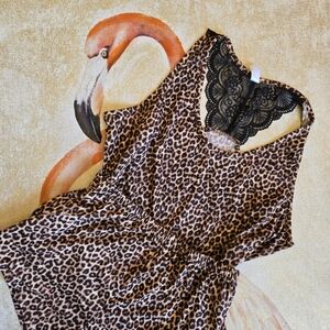3/$25 Flora Short Pajama Set Leopard Animal Print Lace XL Brown Black Soft